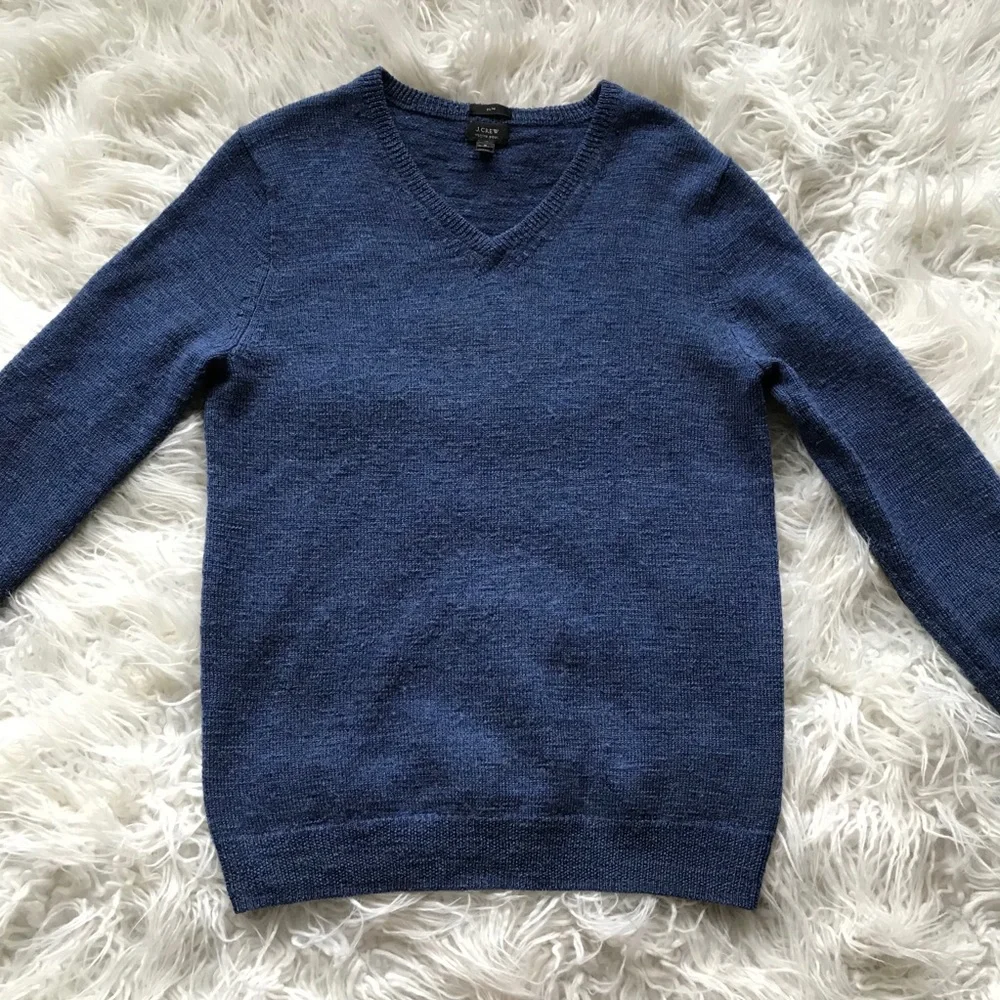 J Crew Slim Slub Merino V-Neck Sweater Blue‎